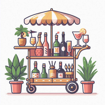 Cocktail bar stand with bottles and glasses. Vector illustration.のイラスト素材