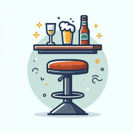 Bar counter with beer bottle and glasses. Vector illustration in flat styleのイラスト素材