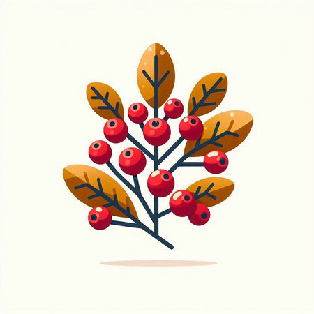 Christmas holly branch with red berries. Vector illustration in flat style.のイラスト素材