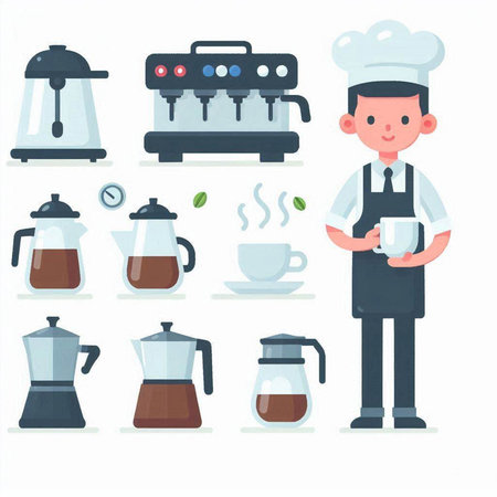 Coffee maker, coffee maker, coffee maker and coffee maker. Vector illustrationのイラスト素材