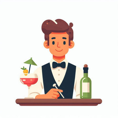 Bartender at work. Vector illustration in a flat style.のイラスト素材
