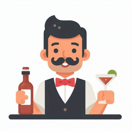 Bartender with alcohol drink. Vector illustration in flat style.のイラスト素材