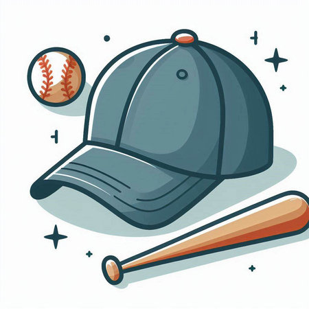 Baseball cap and ball. Vector illustration in a flat style.のイラスト素材