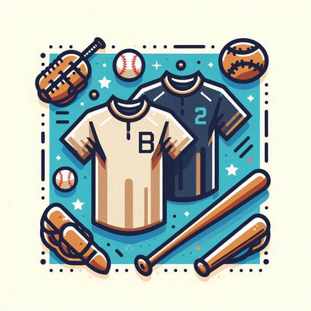 Baseball sport equipment and balls. Vector illustration in thin line style.のイラスト素材