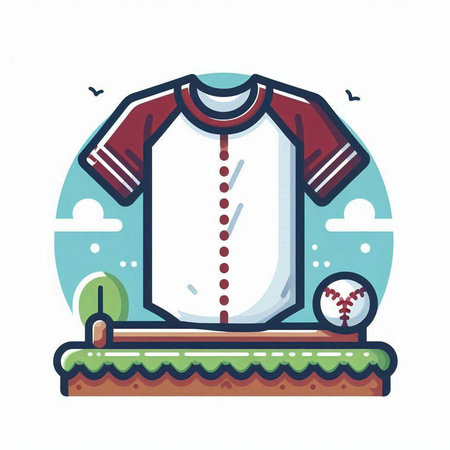 Baseball uniform and ball on field. Flat style vector illustration.のイラスト素材