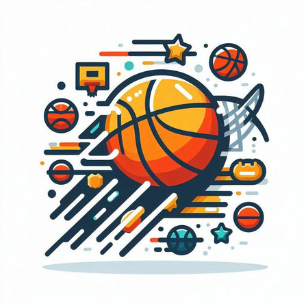 Basketball flat line icon, vector illustration. Modern linear style design element for web and mobile applications.のイラスト素材