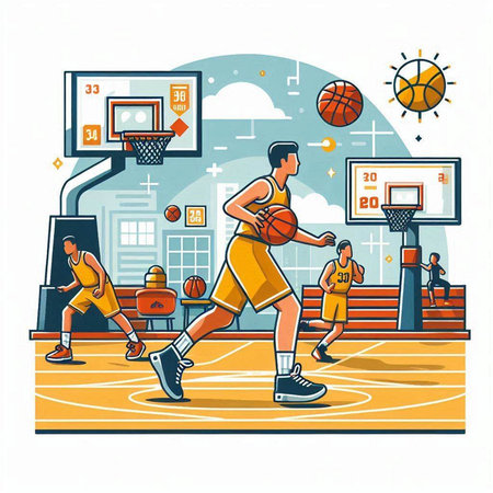 Basketball player in action. Vector illustration in flat design style.のイラスト素材