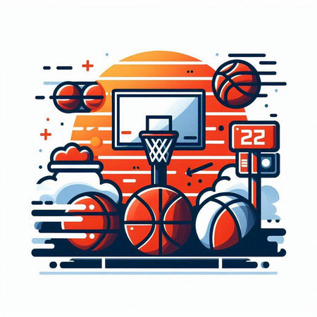 Basketball, basketball basket, ball on the court. Vector illustration.のイラスト素材