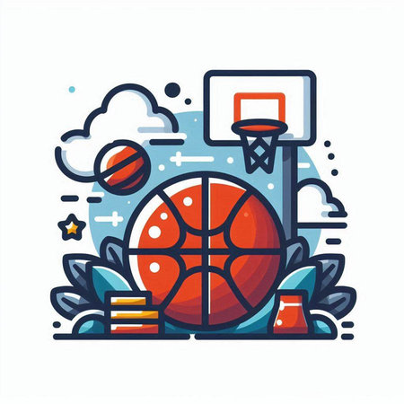 Basketball line icon. Vector illustration of basketball ball and basket.のイラスト素材