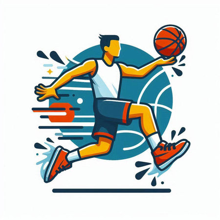 Basketball player isolated on white background. Vector illustration in cartoon style.のイラスト素材