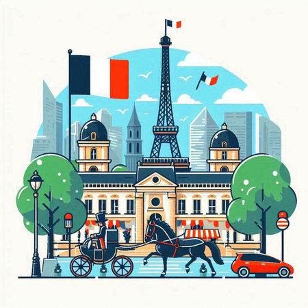 Paris, France. Cityscape with Eiffel tower, vector illustrationのイラスト素材