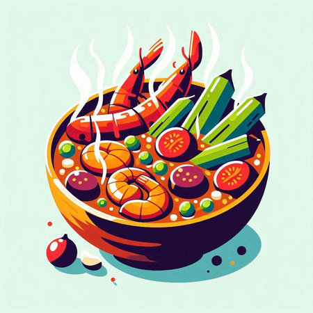 Sukiyaki japanese food in bowl, vector illustrationのイラスト素材