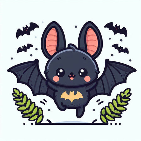 Cute cartoon bat with wings, vector illustration. Halloween character.のイラスト素材
