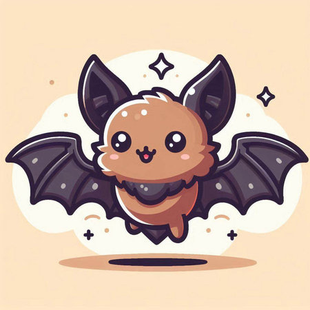Cute bat cartoon vector illustration. Cute cartoon bat character.のイラスト素材