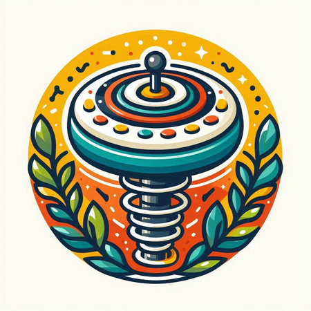 Circus round emblem with spinning top and laurel wreath, vector illustrationのイラスト素材