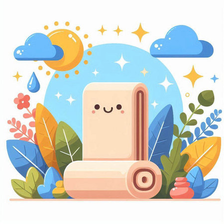 Vector illustration of a cute kawaii spa towels with smiling faceのイラスト素材