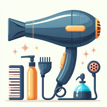 Hairdryer and hairdresser tools. Vector illustrationのイラスト素材