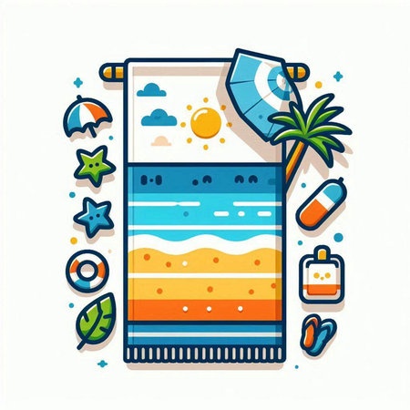 Tropical beach flat color line icon. Vector illustration for web and mobile designのイラスト素材