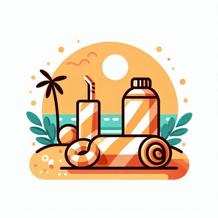 Summer travel flat icon. Vacation and travel concept. Vector illustrationのイラスト素材