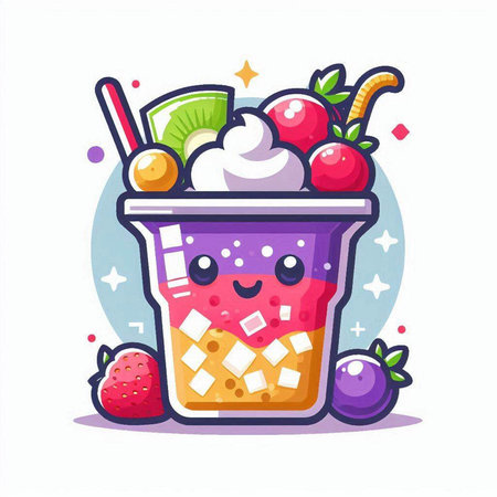 Fruit smoothie in a plastic cup, cartoon vector illustration.のイラスト素材