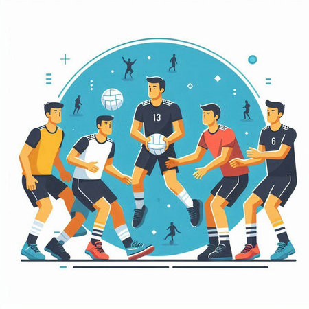 Volleyball players. Flat vector illustration. Football players isolated on white background.のイラスト素材