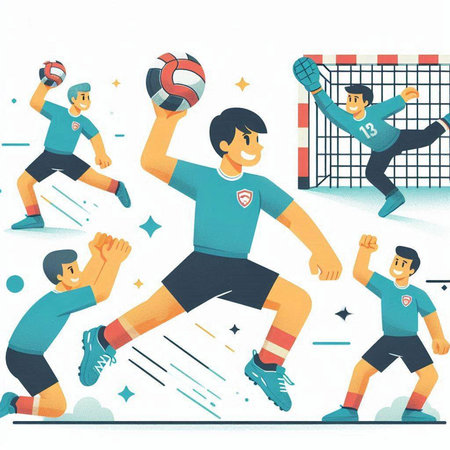 Volleyball players in action. Flat vector illustration. Cartoon style.のイラスト素材