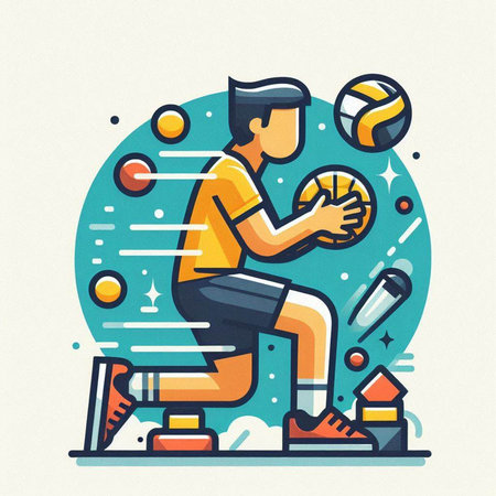Handball player in action. Vector illustration. Line art style.のイラスト素材