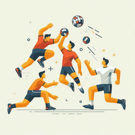 Soccer players in action. Vector illustration in flat style. Sports concept.のイラスト素材