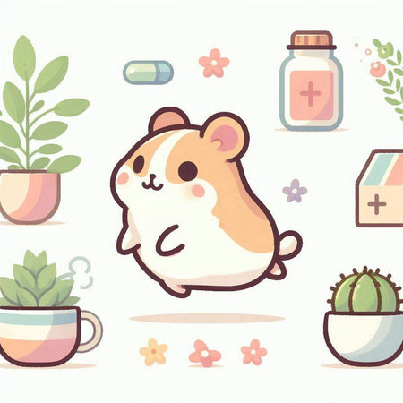 Cute hamster and various home related objects. Vector illustration.のイラスト素材