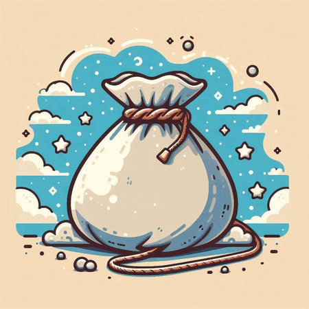 Vector illustration of a sack full of money on the background of the night skyのイラスト素材