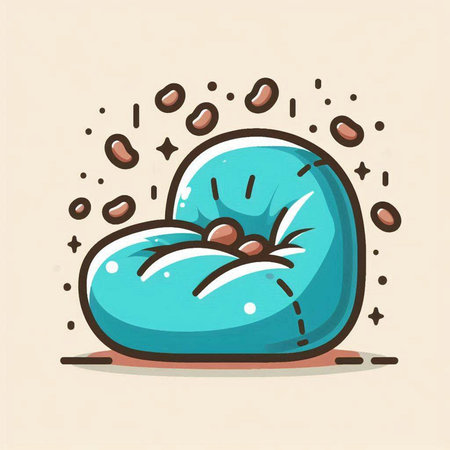 Cute hand drawn vector illustration of a blue armchair with coffee beansのイラスト素材