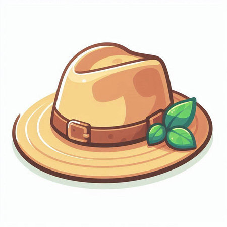 Illustration of a hat with leaves isolated on a white background.のイラスト素材