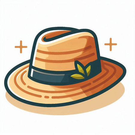 Illustration of a hat with a leaf on a white background.のイラスト素材