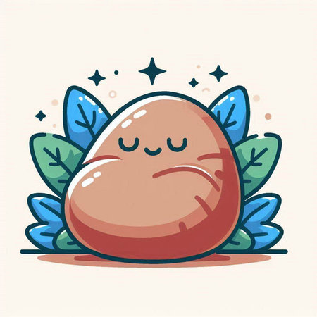 Cute cartoon smiling Easter egg character with leaves. Vector illustration.のイラスト素材