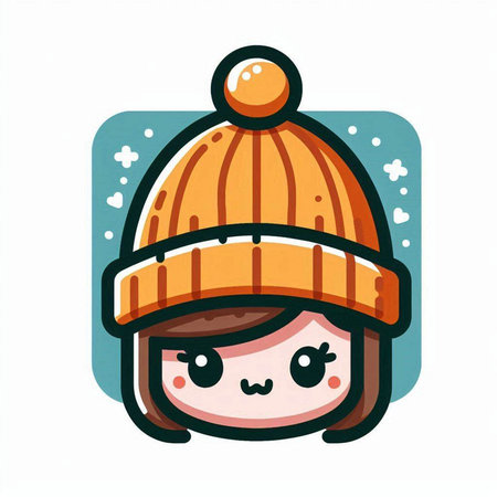 Cute winter girl face in knitted hat. Vector illustration.のイラスト素材