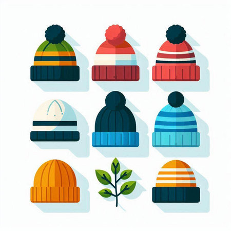 Set of winter hats. Vector illustration in flat style on white background.のイラスト素材