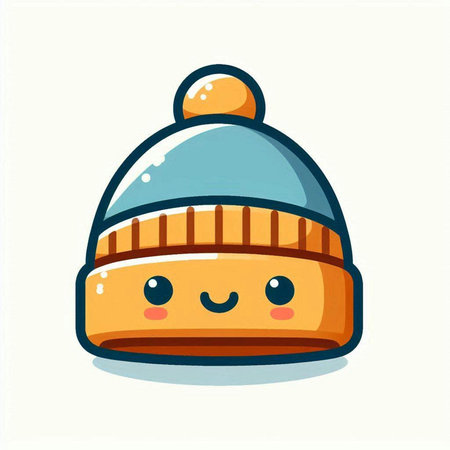 Cute winter hat kawaii character. Vector flat cartoon illustrationのイラスト素材