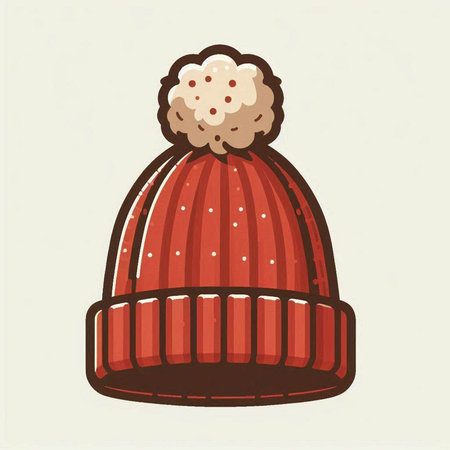 Vector illustration of knitted hat with pompon in retro style.のイラスト素材