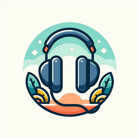 Headphones with leafs. Modern flat style. Vector illustration.のイラスト素材