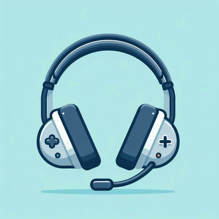 Headphones with gamepad on a blue background. Vector illustration.のイラスト素材