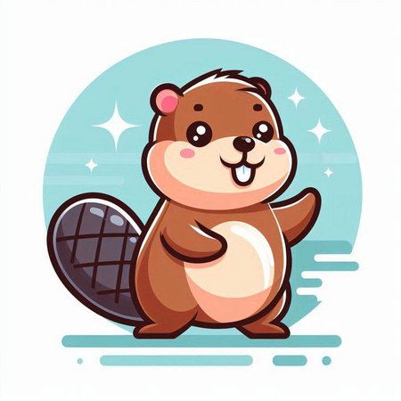 Beaver vector illustration. Cute cartoon beaver character. Vector illustration.のイラスト素材