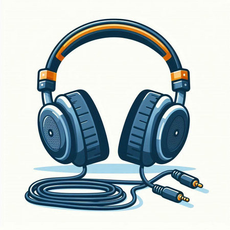 Headphones with cable on white background. Vector illustration in cartoon style.のイラスト素材