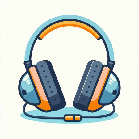 Headphones with headphones on white background. Vector illustration in trendy flat style.のイラスト素材