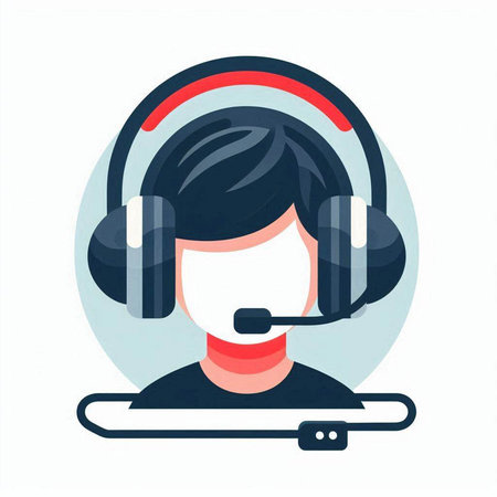Call center operator with headset. Vector illustration in a flat style.のイラスト素材