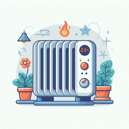 Vector illustration of a modern electric heater in a flat style on a white background.のイラスト素材