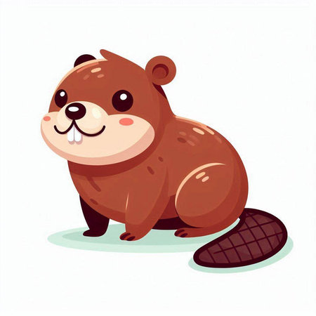 Cute cartoon beaver on a white background. Vector illustration.のイラスト素材