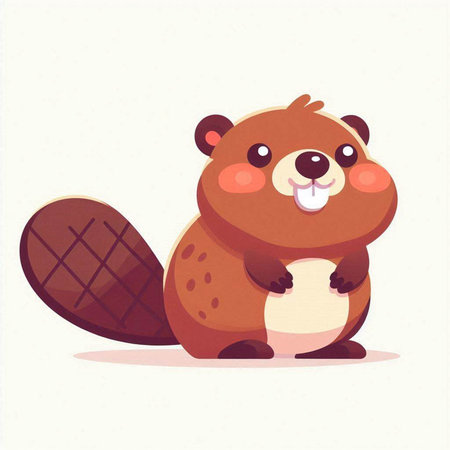Cute cartoon beaver. Vector illustration on a white background.のイラスト素材