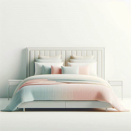 Modern bedroom interior with double bed and pink pillows. 3D Renderingのイラスト素材