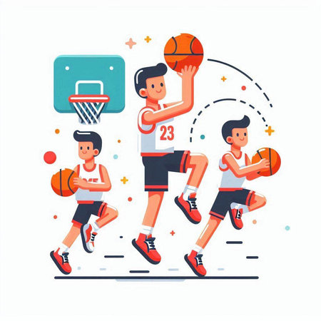 Basketball players. Flat vector illustration isolated on a white background.のイラスト素材