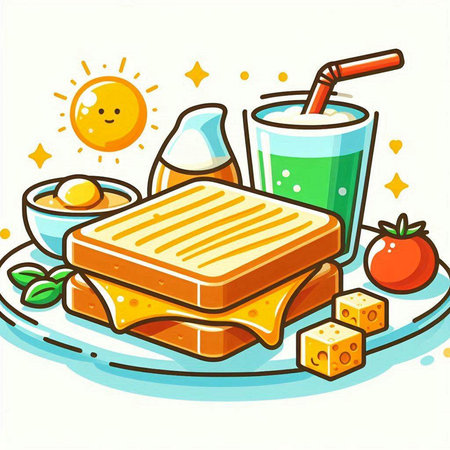 Illustration of a Sandwiches with Cheese, Tomato and Honeyのイラスト素材